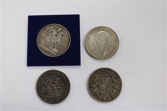 A quantity of assorted coins including Victorian crowns.